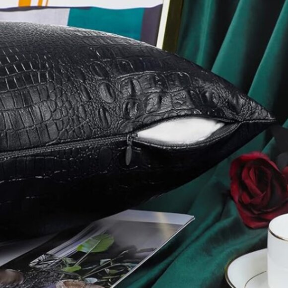 Black Crocodile Skin Faux Leather Cushion Cover 24" square - Insert Included - Picture 3 of 8